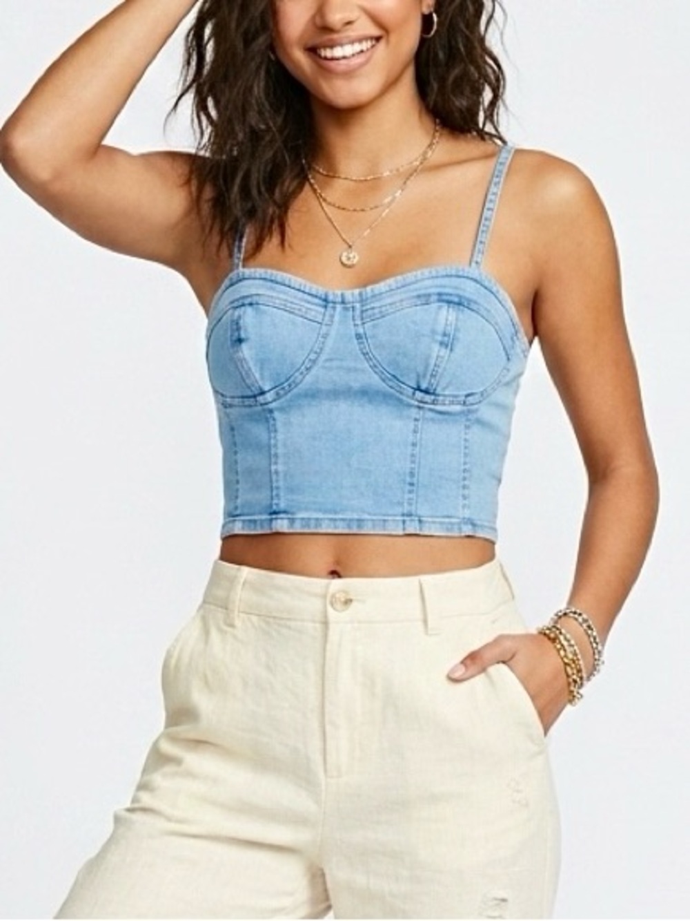 Thrill Jeans juniors cami cropped top with adjustable straps light-washed size M